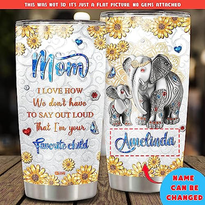WAZONE Personalized Elephant Tumbler With Lid Custom Name Elephants Sunflowers Insulated Mothers Day Birthday Christmas Items Gifts For Mom From Daughter Son Stainless Steel Travel Cup Mug - color: Elephant Mom