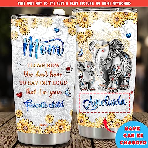 WAZONE Personalized Elephant Tumbler With Lid Custom Name Elephants Sunflowers Insulated Mothers Day Birthday Christmas Items Gifts For Mom From Daughter Son Stainless Steel Travel Cup Mug - color: Elephant Mom
