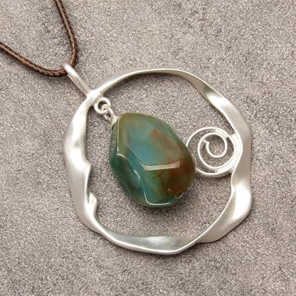 Leather Necklace for Women Long Boho Pendant Hippie Choker Necklace Bohemian Layered Leather Rope Wooden Jewelry Gifts - style: Turquoise Stone Necklace