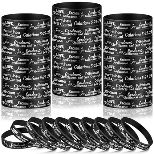 Huquary 48 Pcs Fruit of The Spirit Silicone Bracelets Bulk - color: Black