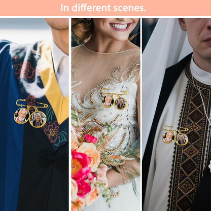 Wedding Double Picture Frame Brooch for Bride Grooms Boutonniece Pin for Wedding Bouquet - color: Color O