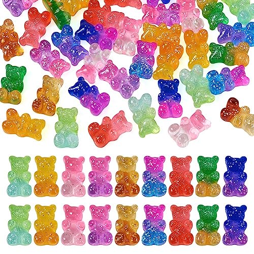 FASHEWELRY 45Pcs Resin Gummy Bear Cabochons Transparent Candy Bear Beads Charms Flatback No Hole Bear Nail Art Cabochons for Bracelet Necklace Jewelry Making CRES-TA0001-19-Biyun - color: Bear-No Hole-45Pcs