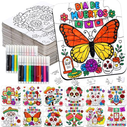 Day of the Dead Crafts for Kids Bulk-Dia De Los Muertos DIY Art Puzzle Kit - color: Day of the Dead Colors