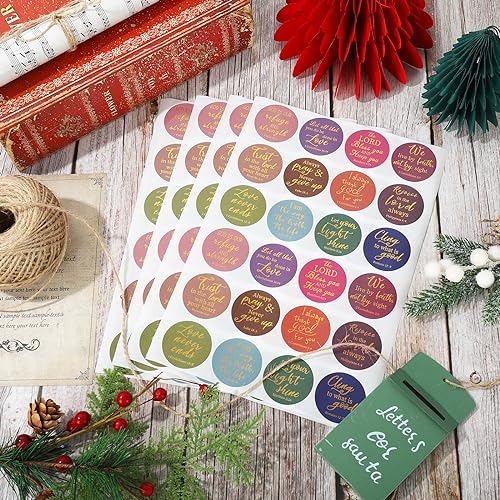 AnyDesign 600Pcs Christian Bible Verse Stickers 12 Styles Gold Foil Jesus Faith Stickers Inspirational Scripture Quotes Decals for Envelope Sealing Christmas 1.5 Inch - style: Boho Style