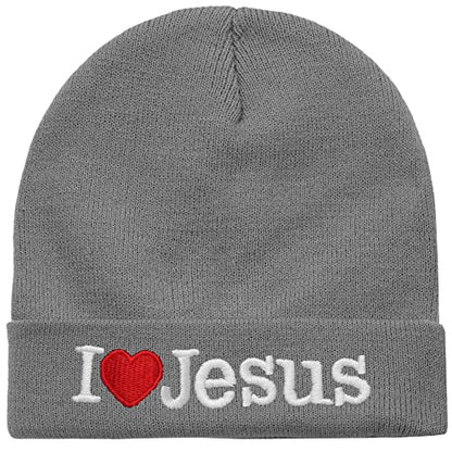 I Love Jesus Beanie Hat Ski Cap All Seasons Embroidered Solid Color - color: Gray