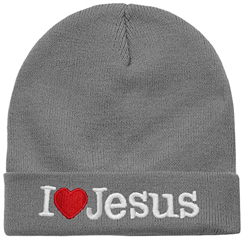 I Love Jesus Beanie Hat Ski Cap All Seasons Embroidered Solid Color - color: Gray