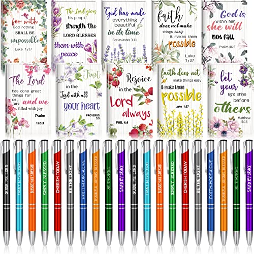 Geyee 40 Pcs Back to School Gift Bulk Christian Notepad Pen Set 20 Bible Verse Mini Notebook 20 Inspirational Pen Motivational Notebook Ballpoint for Teacher Student Appreciate Gifts(Bible) - style: Bible