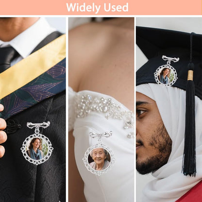 Wedding Double Picture Frame Brooch for Bride Grooms Boutonniece Pin for Wedding Bouquet - color: Bow