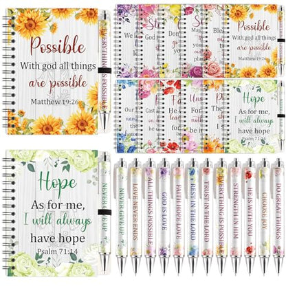 12 Sets Christian Notebooks Bulk Bible Spiral Notebooks with Pen A6 Prayer Journal Notepad Inspirational Notebook Religious Jesus Gifts Bulk for Church Groups Bible Study Teachers Men Women (Floral)