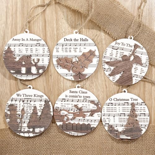 Bucherry 6 Pcs Wooden Christmas Nativity Scene Ornaments Bulk,Music Note - style: Music Note