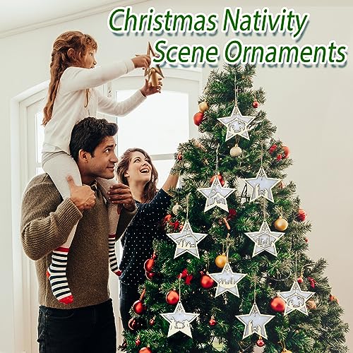 Bucherry 8 Pcs Christmas Nativity Scene Ornaments Wood Christmas Hanging Ornament Acrylic 3D Cut File Ornament Nativity Scene Keepsake for Xmas Tree Birth of Jesus Decoration(Star) - style: Star