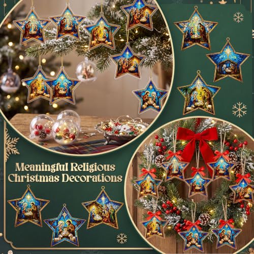 Halloscume 24 Pcs Christmas Nativity Scene Ornaments Bulk, Star Shape - style: Star Style