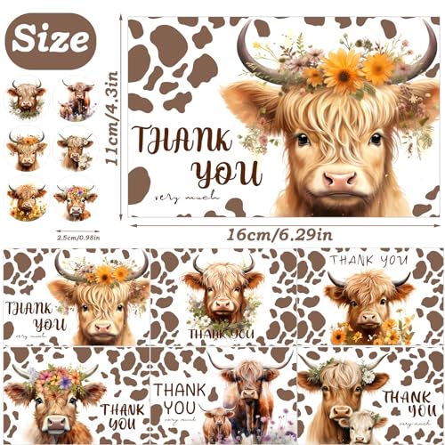 60 Pieces Highland Cow Baby Shower Thank You Cards,Baby Farm Thank You Cards Includes 30 Pieces Envelopes and 30 Pieces Highland Cow Cards with Stickers for Baby Shower Bridal Wedding - color: highland cow