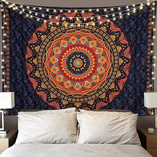Edeesky Boho Mandala Tapestry Aesthetic Wall Hanging Psychedelic Hippie Butterfly Tapestries Vintage Wall Art Home Decor for Bedroom,Living Room,Dorm（Red - color: Mandala Tapestry -Red, size: 59"L x 51"W