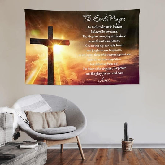 Hgbohyt The Lord's Prayer Tapestry - Religious Tapestry Wall Hanging with Cross Design - Inspirational Christian Home Decor for Church, Bedroom, Living Room Christian Tapestry - 60" x 40"