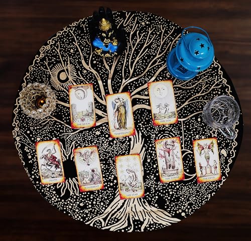 Indian Consigners Tree of Life Altar Cloth Tapestry Tablecloth Celtic Trees Ritual Spiritual Cloth for Sacred Places, Cotton Square Tarot Table Cover 18 by 18 Sacred - color: Golden Celestical Dry Tree, size: 18" x 18" (Square)