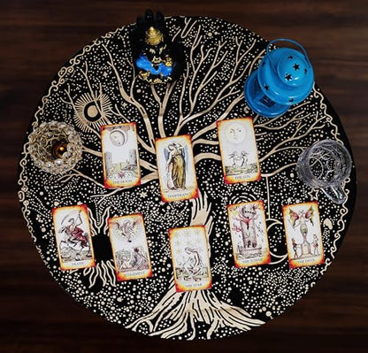 Indian Consigners Tree of Life Altar Cloth Tapestry Tablecloth Celtic Trees Ritual Spiritual Cloth for Sacred Places, Cotton Square Tarot Table Cover 18 by 18 Sacred - color: Golden Celestical Dry Tree, size: 18" x 18" (Square)