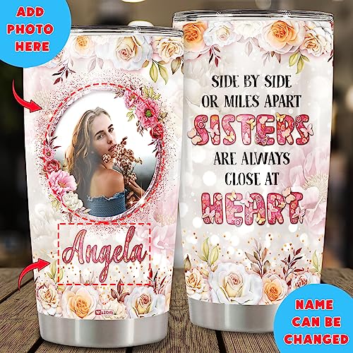 WAZONE Personalized Always My Sister Forever My Friend Stainless Steel Tumbler 20oz 30oz Custom Name Flower Floral Insulated Cup Travel Mug Birthday Gift Ideas For Sisters Sisterhood - color: Sister