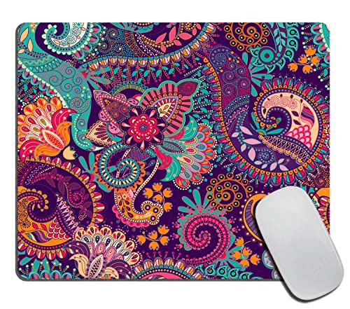 Colorful Ethnic Paisley Mouse Pad, Boho Style Mandala with Stylized Flowers Pattern Customized Non-Slip Rubber Base Mousepads, Computer Mouse Pads for Wireless Mouse 9.5×7.9×0.12 inches - color: TSP153