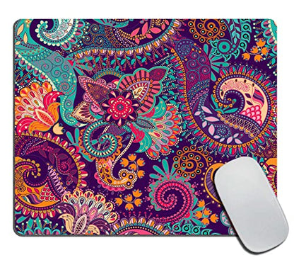 Colorful Ethnic Paisley Mouse Pad, Boho Style Mandala with Stylized Flowers Pattern Customized Non-Slip Rubber Base Mousepads, Computer Mouse Pads for Wireless Mouse 9.5×7.9×0.12 inches - color: TSP153