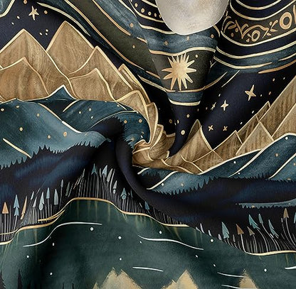 Tapzen Mountain Forest Boho Landscape Moon Stars Tapestry for Bedroom & Living Room (90 x 70 inches) - size: 90"L x 70"W