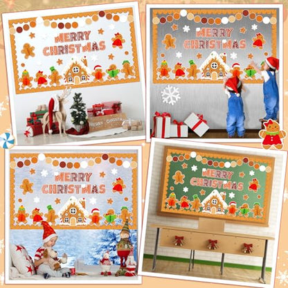 3D Christmas Honeycomb Bulletin Board Gingerbread Bulletin Board Set Christmas Classroom Decorations Gingerbread Winter House Paper Cutouts for Xmas Winter Holiday Home School Classroom Wall Decor - style: Gingerbread
