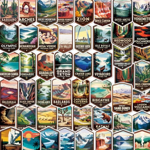 50 Pcs National Park Stickers Hiking Camping Water Bottle Stickers - style: National Park