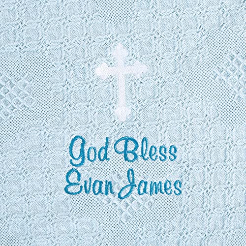 Let's Make Memories Personalized God Bless Honeycomb Baby Blanket - Blue - New Baby - Christening- 36x50 - color: Blue - God Bless