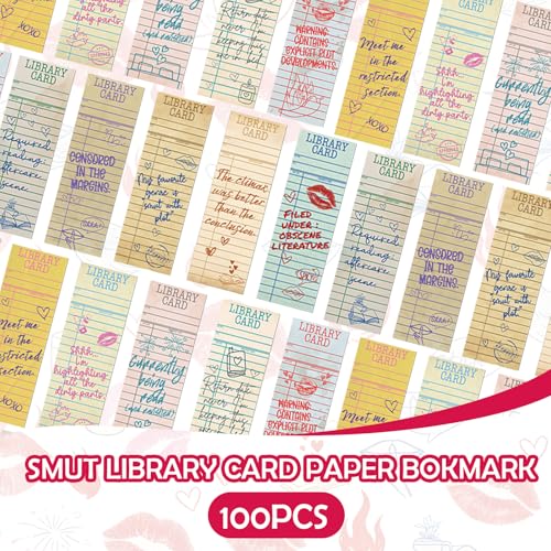 100 Pcs Spicy Romance Paper Bookmarks, Funny Smut Library Card Paper Bookmark for Women Man, Retro Library Page Marks for Adults Reading Lovers Bookish Accessories Gifts - color: Spicy Romance