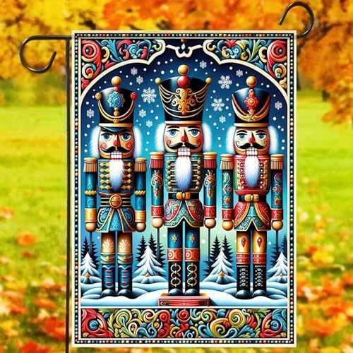 BlissYard Christmas Nutcracker Soldiers Garden Flag 12x18 Inch Polyester - color: Nutcracker Soldier Three