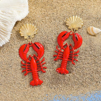 Creative Exaggerated Ocean Animal Drop Dangle Earrings for Women, Bohemia Style Alloy Lobster Octopus Fish Crab Earrings for Summer Beach Holiday Party Jewelry Gifts - style: Shell Lobster Earrings-A
