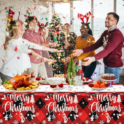 3 Pcs Christmas Buffalo Plaid Snowflake Tablecloth - color: Buffalo Plaid Snowflake
