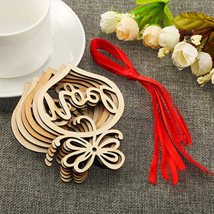 Bememo 18 Pcs Wooden Hollow Christmas Ornaments Religious Letter Decor