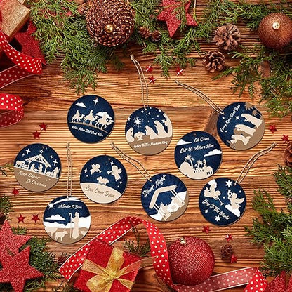 Soaoo 60 Pcs Christmas Nativity Scene Ornaments Bulk Wooden Decor, Classic - style: Classic