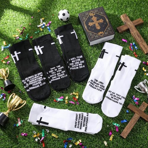 Glitopper 6 Pairs Christian Cross Sock, Bible Verse, Us 6-12 - color: Black,white