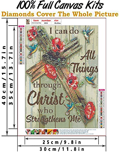 Bysincy 5D DIY Diamond Painting Kits for Adults Cross 12x16inch,Round Full Drill Beads Diamond Art Dots Craft Set,I can do All Things Through Christ who Strengthens me - color: CrossFlower