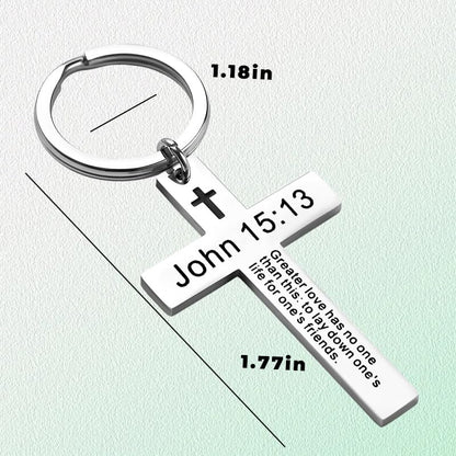 YALLNASL Christian Christmas Birthday Gifts for Daughter Son Inspirational Gifts for Women Men Christian Cross Keychains - color: John 15:13