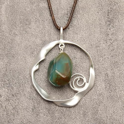 Leather Necklace for Women Long Boho Pendant Hippie Choker Necklace Bohemian Layered Leather Rope Wooden Jewelry Gifts - style: Turquoise Stone Necklace