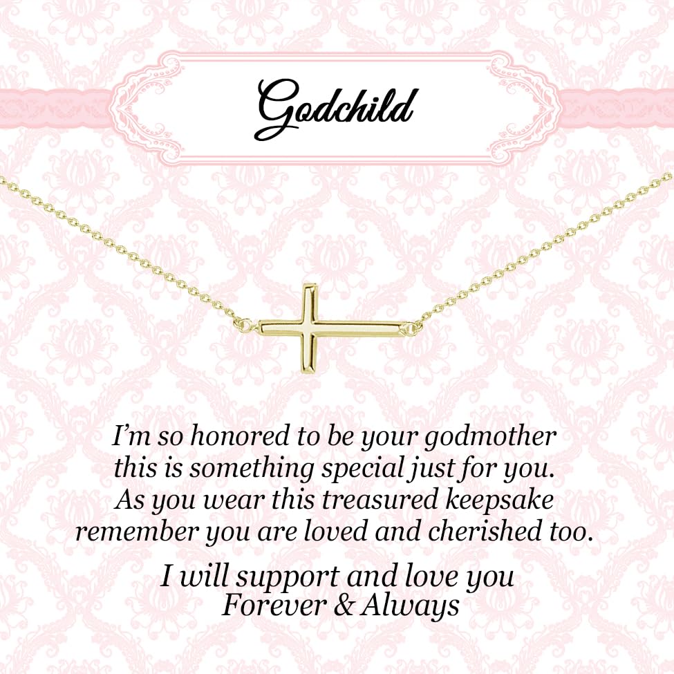 Cherished Moments Godchild Cross Necklaces, .925 Silver or 14K Gold-Plated - color: Horizontal Cross-GOLD