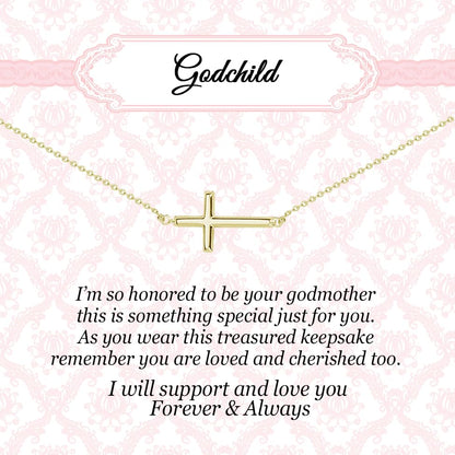 Cherished Moments Godchild Cross Necklaces, .925 Silver or 14K Gold-Plated - color: Horizontal Cross-GOLD