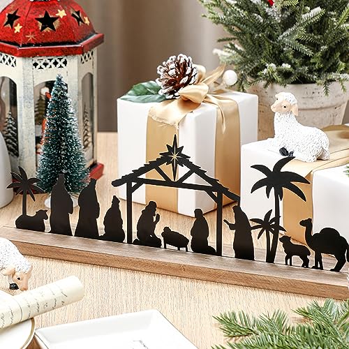 Pinkunn Metal Nativity Scene Desktop, Black Nativity Set for Christmas - style: Classic