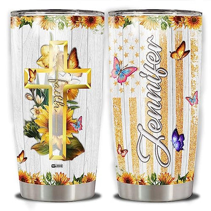WAZONE Personalized Christian Faith Tumbler Cup American Flag Jesus Stainless Steel Insulated Travel Mug 20oz 30oz Christmas Birthday Religious Custom Name Gifts For Women Christians - color: Christian