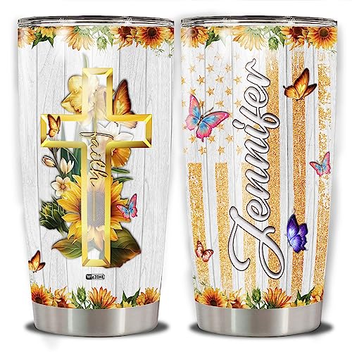 WAZONE Personalized Christian Faith Tumbler Cup American Flag Jesus Stainless Steel Insulated Travel Mug 20oz 30oz Christmas Birthday Religious Custom Name Gifts For Women Christians - color: Christian