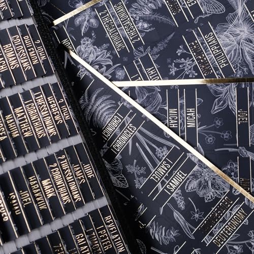 UPAFEXXI-Bible Tabs for Women and Men, 3D Gold Foil Embossed Lettering - color: Navy Blue