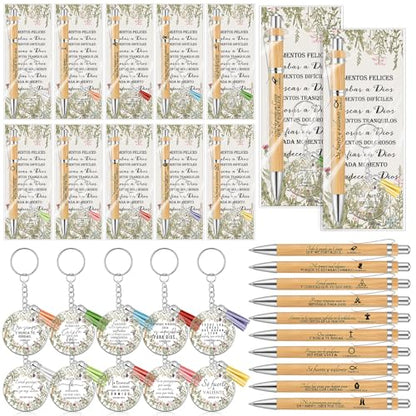 Spakon 10 Sets Christian Gifts Bulk Bible Verse Pens Keychain, Spanish - style: Spanish