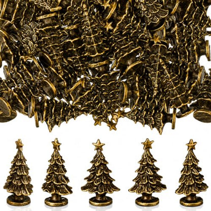 Civaner 50 Mini Brass Christmas Tree Figurines, Tiny Christmas Decor - style: Christmas Tree
