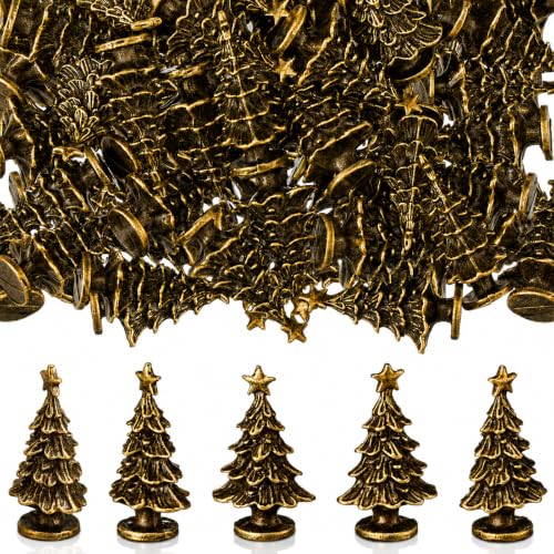 Civaner 50 Mini Brass Christmas Tree Figurines, Tiny Christmas Decor - style: Christmas Tree