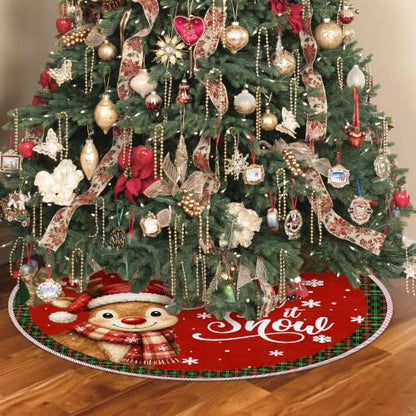 Red Reindeer Christmas Tree Skirt, Let It Snow Xmas Tree Skirt 519XW-TS - color: Deer-1