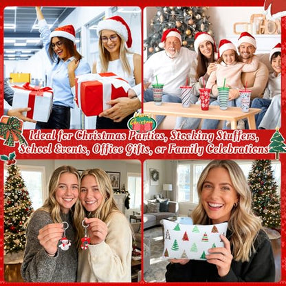 Funnymoom 24 Pcs Christmas Gifts Set Include 24 oz Merry Christmas Plastic Tumbler Cup with Lids and Straw Makeup Cosmetic Bag Crew Santa Sock Keychain for Xmas Party Favor Winter Friendmas Gifts - style: Pine and Berry