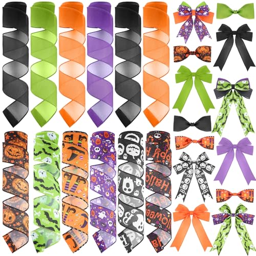 12 Rolls 60 Yard Halloween Wired Ribbon for Wreath Craft Bow - style: Ghost